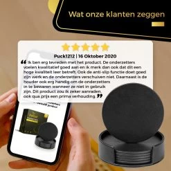 Swissl Leren Onderzetters Voor Glazen - 6 Onderleggers Met Houder - Zwarte Ronde Glasonderzetters Voor Op Tafel - Coasters - Vlak -Brita Verkoop 1200x1200 747
