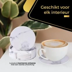 Onderzetters Voor Glazen Met Houder Swissl - Wit - Kunstleer - Marmeren Uitstraling 6 Stuks - Onderleggers 12 Onderzetters Voor Glazen Met Houder Swissl - Wit - Kunstleer - Marmeren Uitstraling 6 Stuks - Onderleggers -Brita Verkoop 1200x1200 749