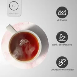 Castagnola Keramische Onderzetters Met Houder – Onderzetters Voor Glazen – Onderzetters Design – Onderzettersset – Drink Onderzetters – Keramisch – Kurk – Set Van 6 – Roze/Wit -Brita Verkoop 1200x1200 754