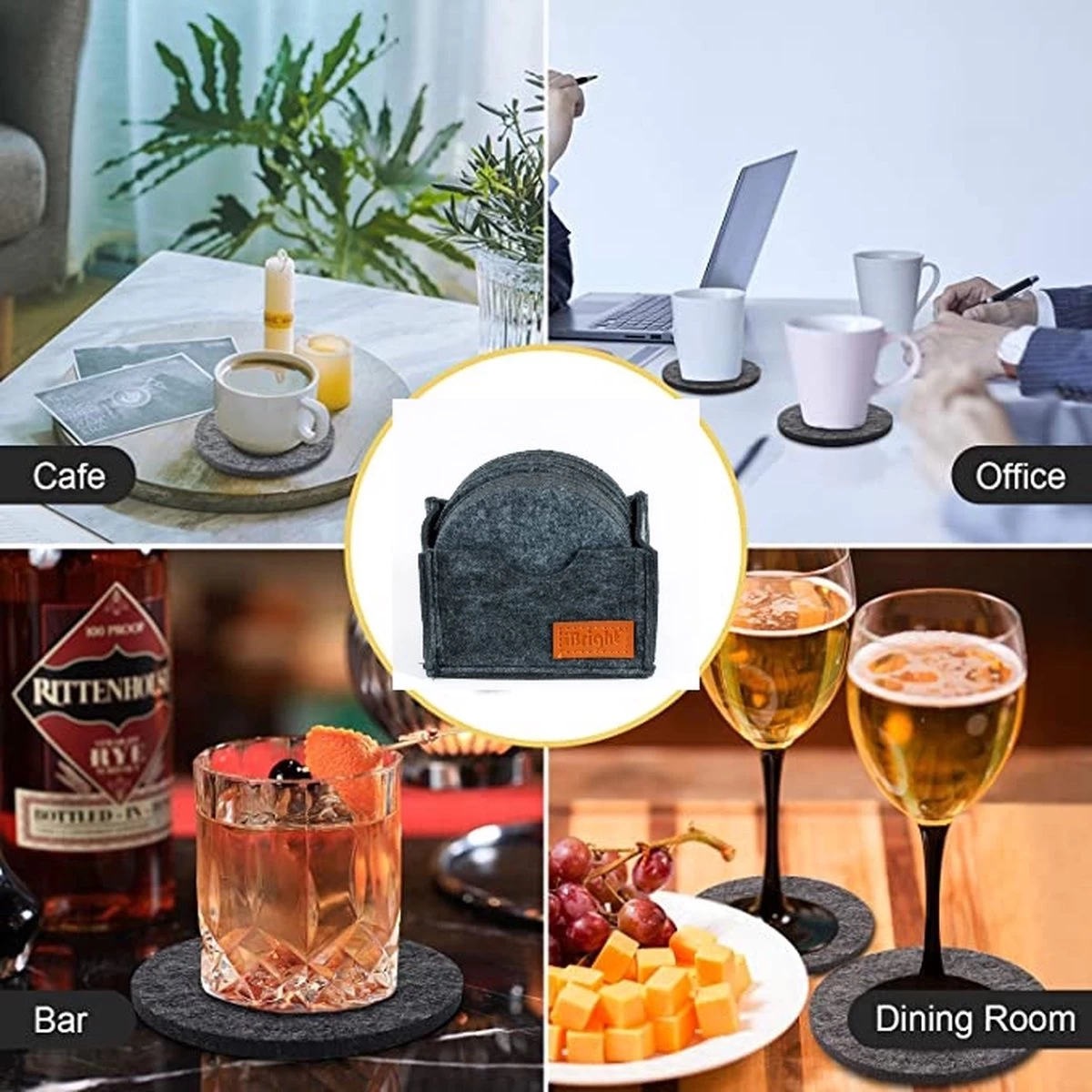 IBright Vilt Onderzetters Voor Glazen - 12 Stuks – Donkergrijs – Vilten Onderzetters Met Houder - Hittebestendig - Absorberend En Duurzaam 4 IBright Vilt Onderzetters Voor Glazen - 12 Stuks – Donkergrijs – Vilten Onderzetters Met Houder - Hittebestendig - Absorberend En Duurzaam - Afbeelding 4