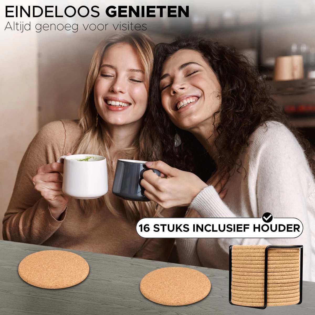 Kurken Onderzetters Met Houder - 16 Stuks - Onderleggers Voor Glazen - Glasonderzetters Voor Op Tafel - Coasters - Rond 6 Kurken Onderzetters Met Houder - 16 Stuks - Onderleggers Voor Glazen - Glasonderzetters Voor Op Tafel - Coasters - Rond - Afbeelding 6
