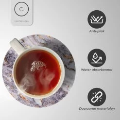 Castagnola Keramische Onderzetters Met Houder – Onderzetters Voor Glazen – Onderzetters Design – Onderzettersset – Drink Onderzetters – Keramisch – Kurk – Set Van 6 – Grijs/Goud -Brita Verkoop 1200x1200 781