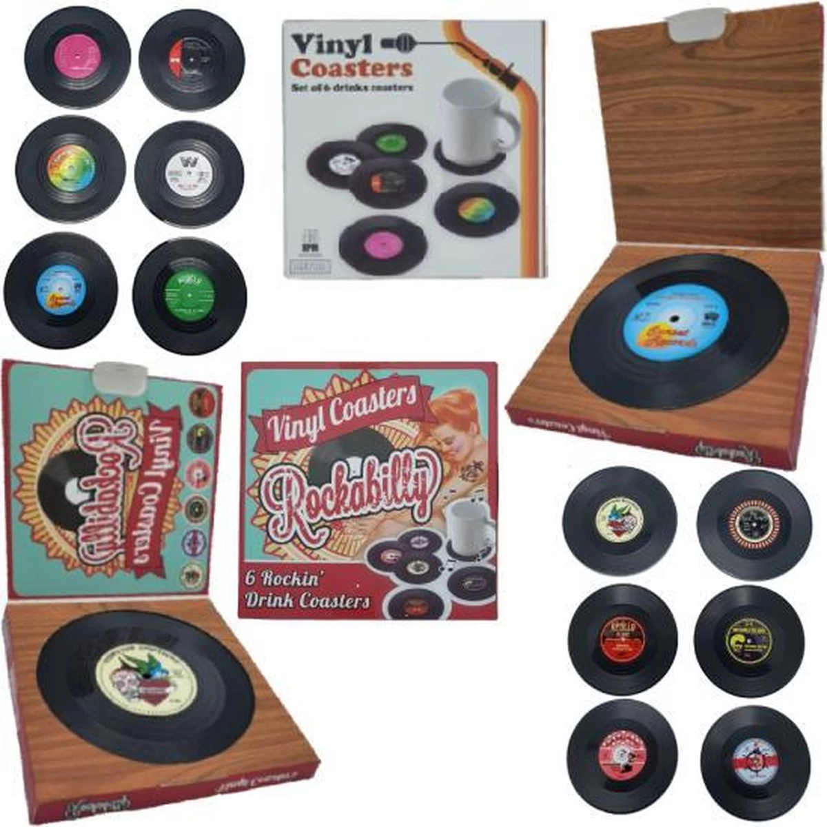Retro LP + Rockabilly LP - Vinyl Onderzetters - 12 Stuks - Onderzetters Voor Glazen - ODaani 1 Retro LP + Rockabilly LP - Vinyl Onderzetters - 12 Stuks - Onderzetters Voor Glazen - ODaani