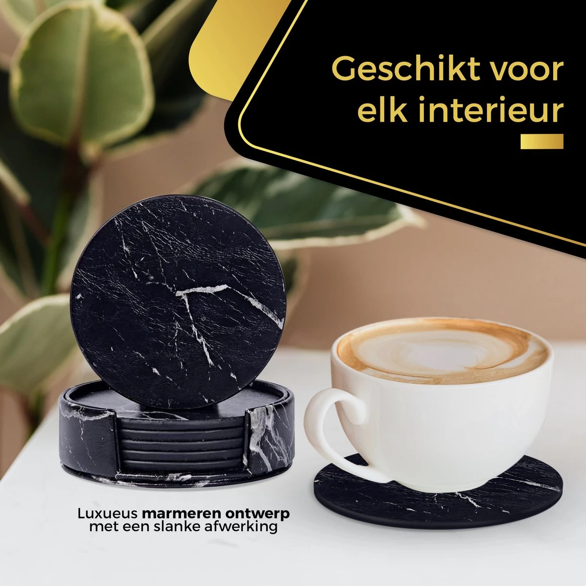 Swissl Leren Onderzetters - Marmer Onderzetters Voor Glazen - Kunstleren Onderleggers Met Houder - Glasonderzetters - Coasters – Zwart - Rond 7 Swissl Leren Onderzetters - Marmer Onderzetters Voor Glazen - Kunstleren Onderleggers Met Houder - Glasonderzetters - Coasters – Zwart - Rond - Afbeelding 7