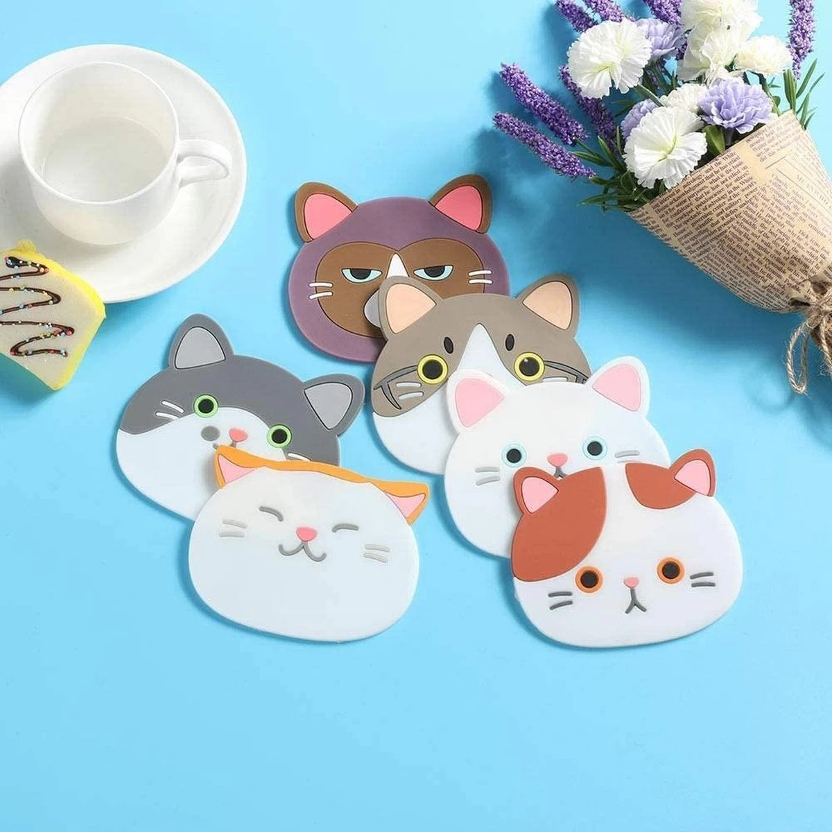 Fako Bijoux® - Katten Onderzetters - Onderzetters Voor Glazen - Katten Accessoires - Katten Decoraties - Set Van Zes Onderzetters - Hittebestendig - Antislip - Kattenliefhebber 4 Fako Bijoux® - Katten Onderzetters - Onderzetters Voor Glazen - Katten Accessoires - Katten Decoraties - Set Van Zes Onderzetters - Hittebestendig - Antislip - Kattenliefhebber - Afbeelding 4