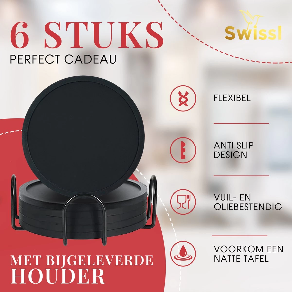 Onderzetters Voor Glazen Swissl – Anti Slip Siliconen – 6 Stuks 2 Onderzetters Voor Glazen Swissl – Anti Slip Siliconen – 6 Stuks - Afbeelding 2