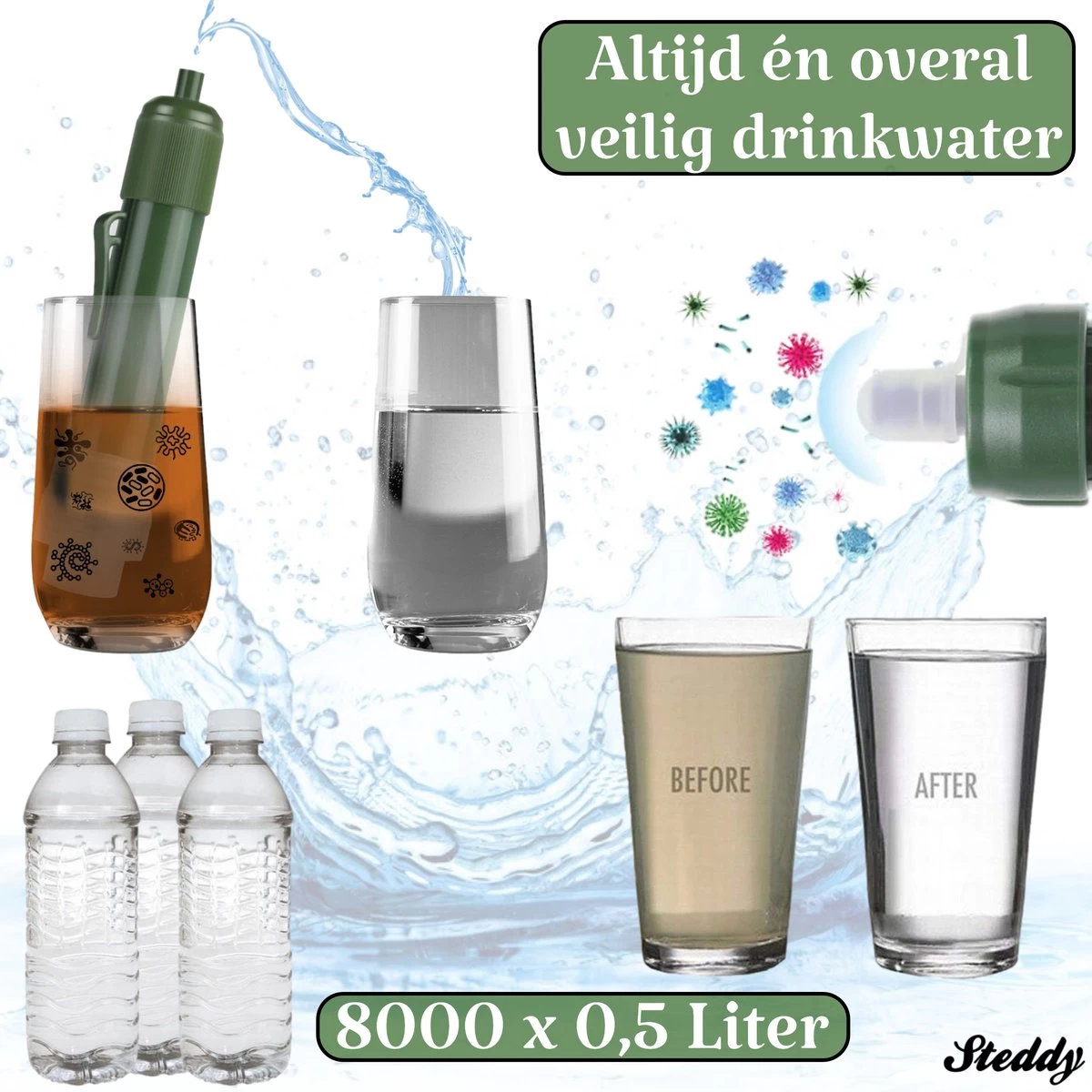 Waterfilter Steddy Pro - Survival Bushcraft Kit - Noodpakket - Waterzuivering - Water Filter Kraan - Outdoor 5 Waterfilter Steddy Pro - Survival Bushcraft Kit - Noodpakket - Waterzuivering - Water Filter Kraan - Outdoor - Afbeelding 5