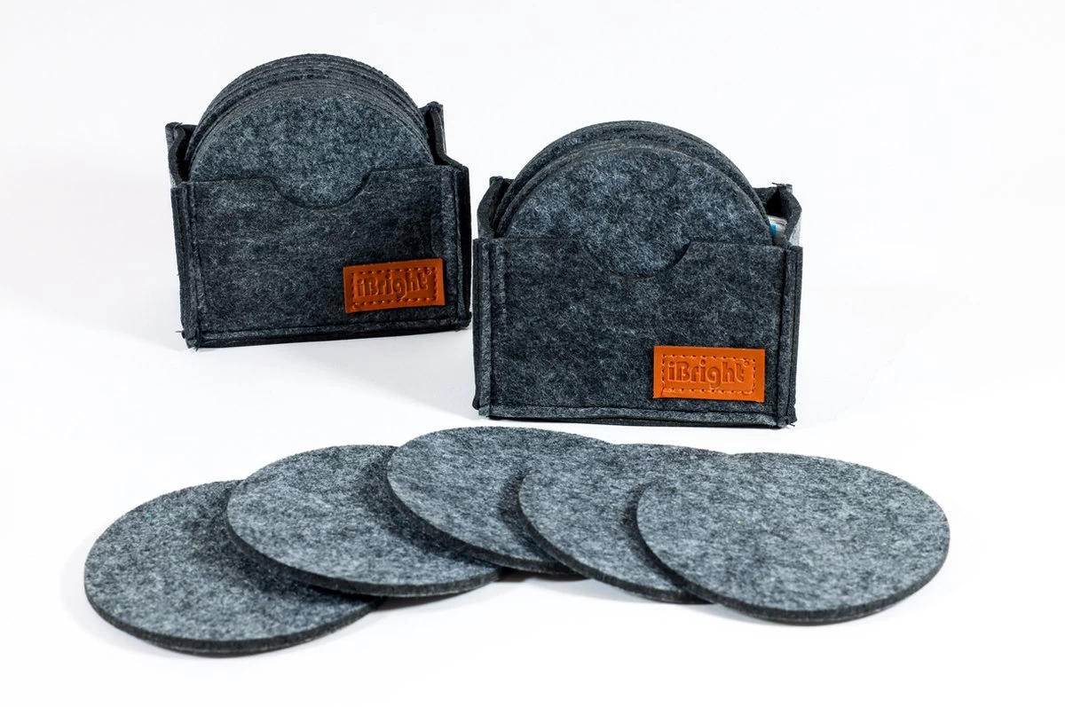 IBright Vilt Onderzetters Voor Glazen - 12 Stuks – Donkergrijs – Vilten Onderzetters Met Houder - Hittebestendig - Absorberend En Duurzaam 2 IBright Vilt Onderzetters Voor Glazen - 12 Stuks – Donkergrijs – Vilten Onderzetters Met Houder - Hittebestendig - Absorberend En Duurzaam - Afbeelding 2