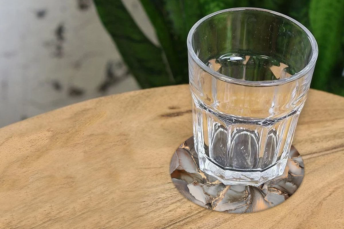 Onderzetters Voor Glazen - Rond - Grijs - Goud - Marmer - 10x10 Cm - Glasonderzetters - 6 Stuks 2 Onderzetters Voor Glazen - Rond - Grijs - Goud - Marmer - 10x10 Cm - Glasonderzetters - 6 Stuks - Afbeelding 2