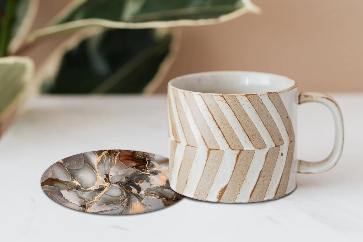 Onderzetters Voor Glazen - Rond - Grijs - Goud - Marmer - 10x10 Cm - Glasonderzetters - 6 Stuks 5 Onderzetters Voor Glazen - Rond - Grijs - Goud - Marmer - 10x10 Cm - Glasonderzetters - 6 Stuks - Afbeelding 5