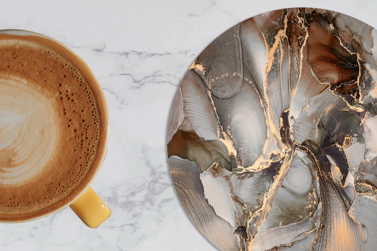 Onderzetters Voor Glazen - Rond - Grijs - Goud - Marmer - 10x10 Cm - Glasonderzetters - 6 Stuks 7 Onderzetters Voor Glazen - Rond - Grijs - Goud - Marmer - 10x10 Cm - Glasonderzetters - 6 Stuks - Afbeelding 7