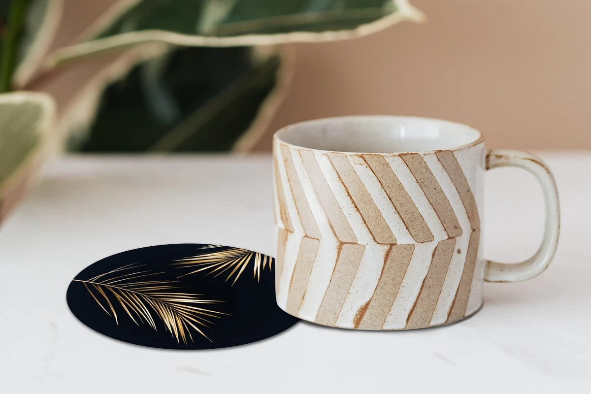 Onderzetters Voor Glazen - Goud Print - Zwart - Rond - Planten - Onderleggers Voor Glazen - 10x10 Cm - 6 Stuks 5 Onderzetters Voor Glazen - Goud Print - Zwart - Rond - Planten - Onderleggers Voor Glazen - 10x10 Cm - 6 Stuks - Afbeelding 5