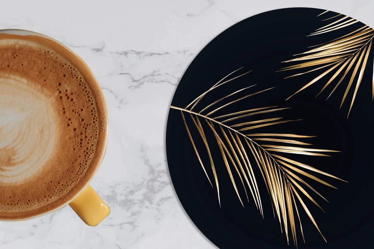 Onderzetters Voor Glazen - Goud Print - Zwart - Rond - Planten - Onderleggers Voor Glazen - 10x10 Cm - 6 Stuks 6 Onderzetters Voor Glazen - Goud Print - Zwart - Rond - Planten - Onderleggers Voor Glazen - 10x10 Cm - 6 Stuks - Afbeelding 6