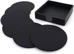 Eldur Onderzetters Met Houder Zwart (6 Stuks) - Onderzetter Glazen - Onderzetters Siliconen - Onderzettersset - Drink Onderzetters - Zwart - Set Van 6