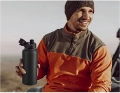 Thermosfles - Onyx Black - 1 Liter - Extra Dop Met Rietje & Drinktuit - Thermosflessen - Isoleerfles - BPA Vrij - Lekvrij - Thermoskan - Isoleerbeker - Thermosbeker -Brita Verkoop 1200x926