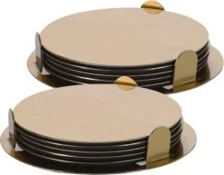 Excellent Houseware 12x Onderzetters Goud RVS Rond Met Houder 8,5 Cm Voor Glazen/bekers/kopjes