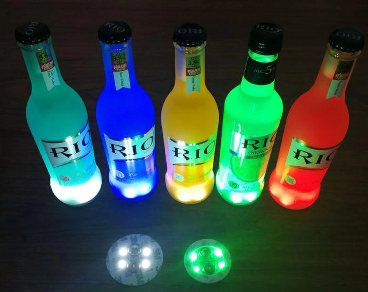 5 Stuks Led Onderzetters Met Licht - Multi-color Led Flessen Onderzetter Met 7 Kleuren - Bottle Light - Flessen Licht - Led Sticker 1 5 Stuks Led Onderzetters Met Licht - Multi-color Led Flessen Onderzetter Met 7 Kleuren - Bottle Light - Flessen Licht - Led Sticker