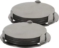 Excellent Houseware 12x Onderzetters Zilver RVS Met Houder 8,5 Cm Voor Glazen