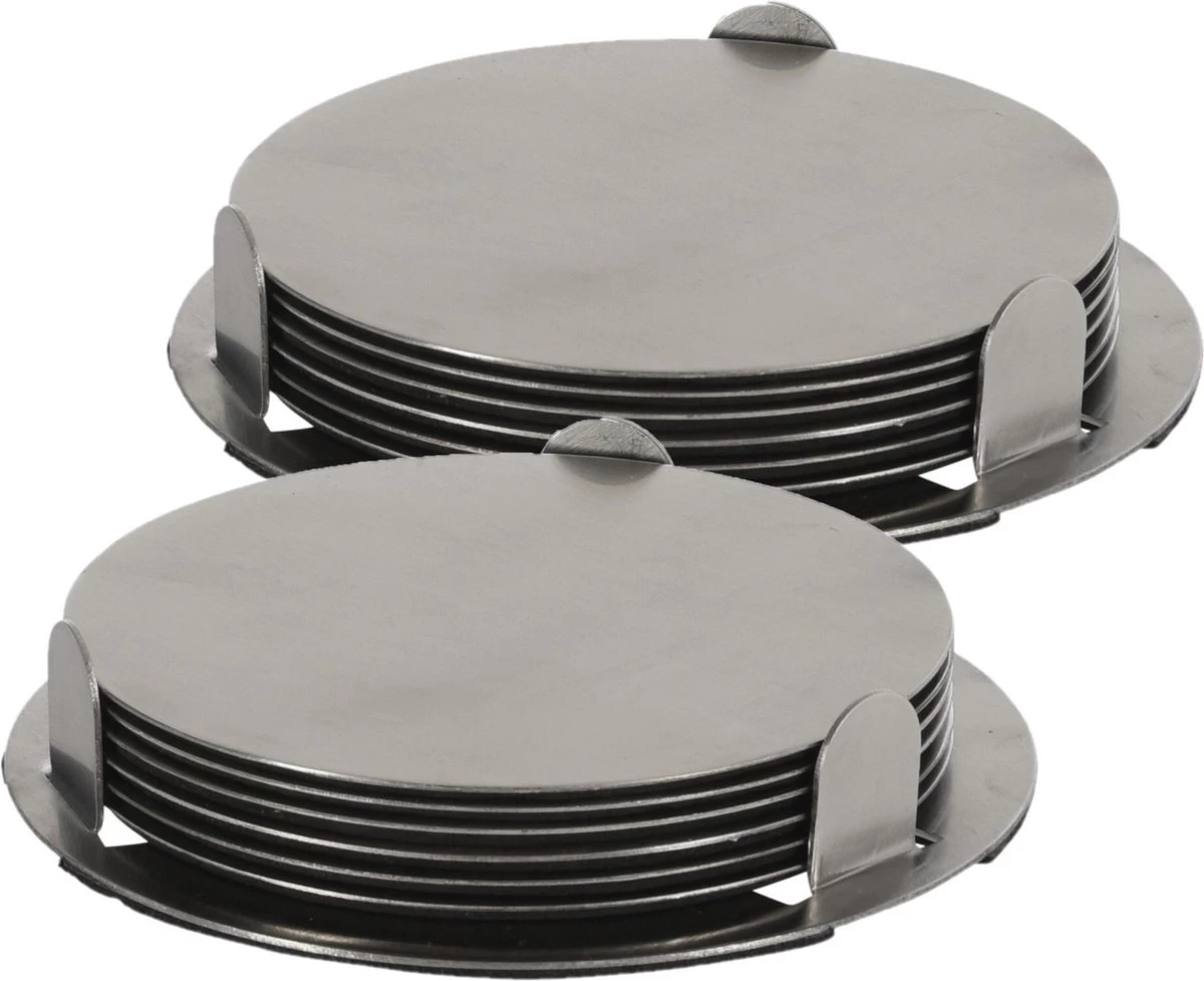 Excellent Houseware 12x Onderzetters Zilver RVS Met Houder 8,5 Cm Voor Glazen 1 Excellent Houseware 12x Onderzetters Zilver RVS Met Houder 8,5 Cm Voor Glazen