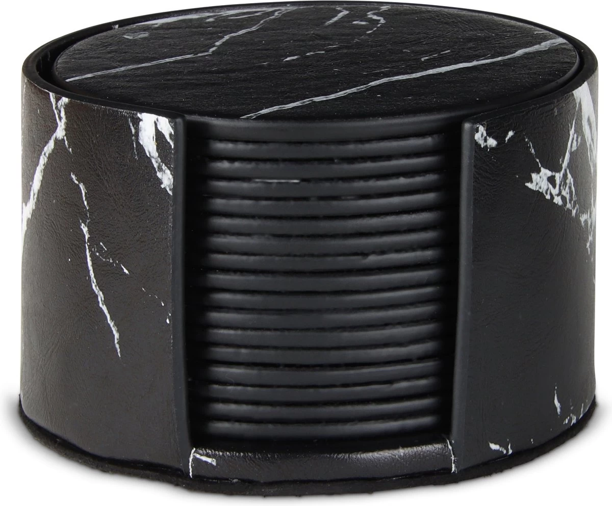 Castagnola Lederen Onderzetters Met Houder – Onderzetters Voor Glazen – Onderzetters Design – Onderzettersset – Drink Onderzetters – Leder – Leren Onderzetters – Set Van 16 – Zwart/Wit 7 Castagnola Lederen Onderzetters Met Houder – Onderzetters Voor Glazen – Onderzetters Design – Onderzettersset – Drink Onderzetters – Leder – Leren Onderzetters – Set Van 16 – Zwart/Wit - Afbeelding 7