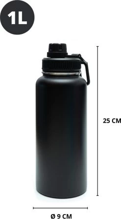 Thermosfles - Onyx Black - 1 Liter - Extra Dop Met Rietje & Drinktuit - Thermosflessen - Isoleerfles - BPA Vrij - Lekvrij - Thermoskan - Isoleerbeker - Thermosbeker -Brita Verkoop 666x1200