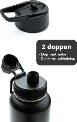Thermosfles - Onyx Black - 1 Liter - Extra Dop Met Rietje & Drinktuit - Thermosflessen - Isoleerfles - BPA Vrij - Lekvrij - Thermoskan - Isoleerbeker - Thermosbeker -Brita Verkoop 758x1200