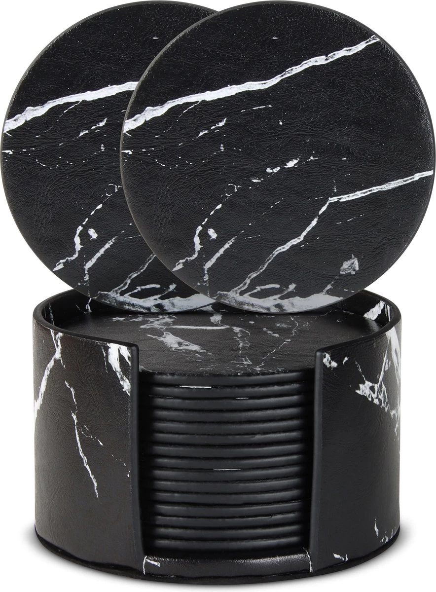 Castagnola Lederen Onderzetters Met Houder – Onderzetters Voor Glazen – Onderzetters Design – Onderzettersset – Drink Onderzetters – Leder – Leren Onderzetters – Set Van 16 – Zwart/Wit 1 Castagnola Lederen Onderzetters Met Houder – Onderzetters Voor Glazen – Onderzetters Design – Onderzettersset – Drink Onderzetters – Leder – Leren Onderzetters – Set Van 16 – Zwart/Wit