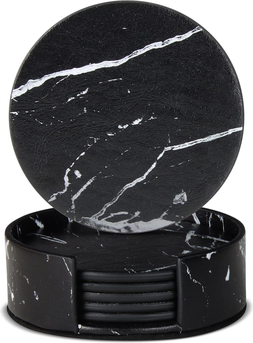 Castagnola Lederen Onderzetters Met Houder – Onderzetters Voor Glazen – Onderzetters Design – Onderzettersset – Drink Onderzetters – Leder – Leren Onderzetters – Set Van 6 – Zwart/Wit 6 Castagnola Lederen Onderzetters Met Houder – Onderzetters Voor Glazen – Onderzetters Design – Onderzettersset – Drink Onderzetters – Leder – Leren Onderzetters – Set Van 6 – Zwart/Wit - Afbeelding 6