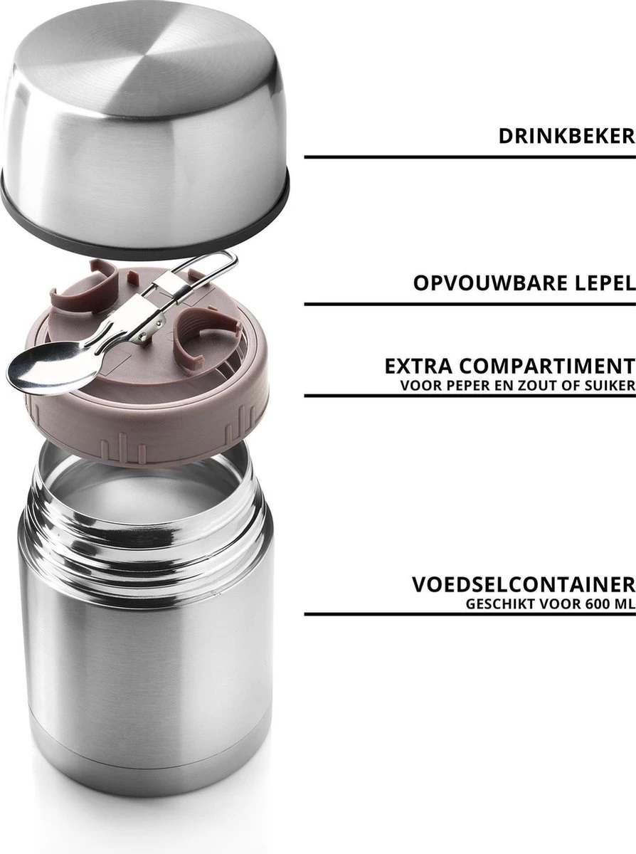 MacGyver Voedselcontainer 600ML - Thermoskan Rvs - Onbreekbaar - 16cm 3 MacGyver Voedselcontainer 600ML - Thermoskan Rvs - Onbreekbaar - 16cm - Afbeelding 3