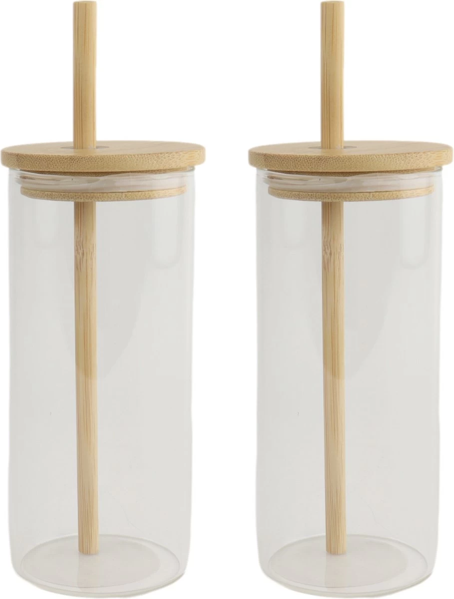 Orange85 Drinkglazen - Met Bamboo Deksel En Rietje - 2 Stuks - 400 Ml - Waterglazen 1 Orange85 Drinkglazen - Met Bamboo Deksel En Rietje - 2 Stuks - 400 Ml - Waterglazen