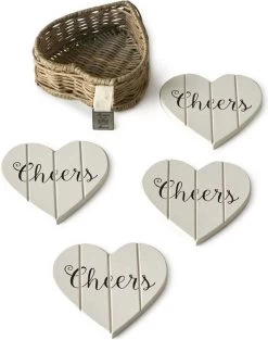Riviera Maison Onderzetters Voor Glazen - Rustic Rattan Heart Coasters - Bruin