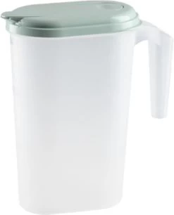 Waterkan/sapkan Transparant/mintgroen Met Deksel 1.6 Liter Kunststof - Smalle Schenkkan Die In De Koelkastdeur Past