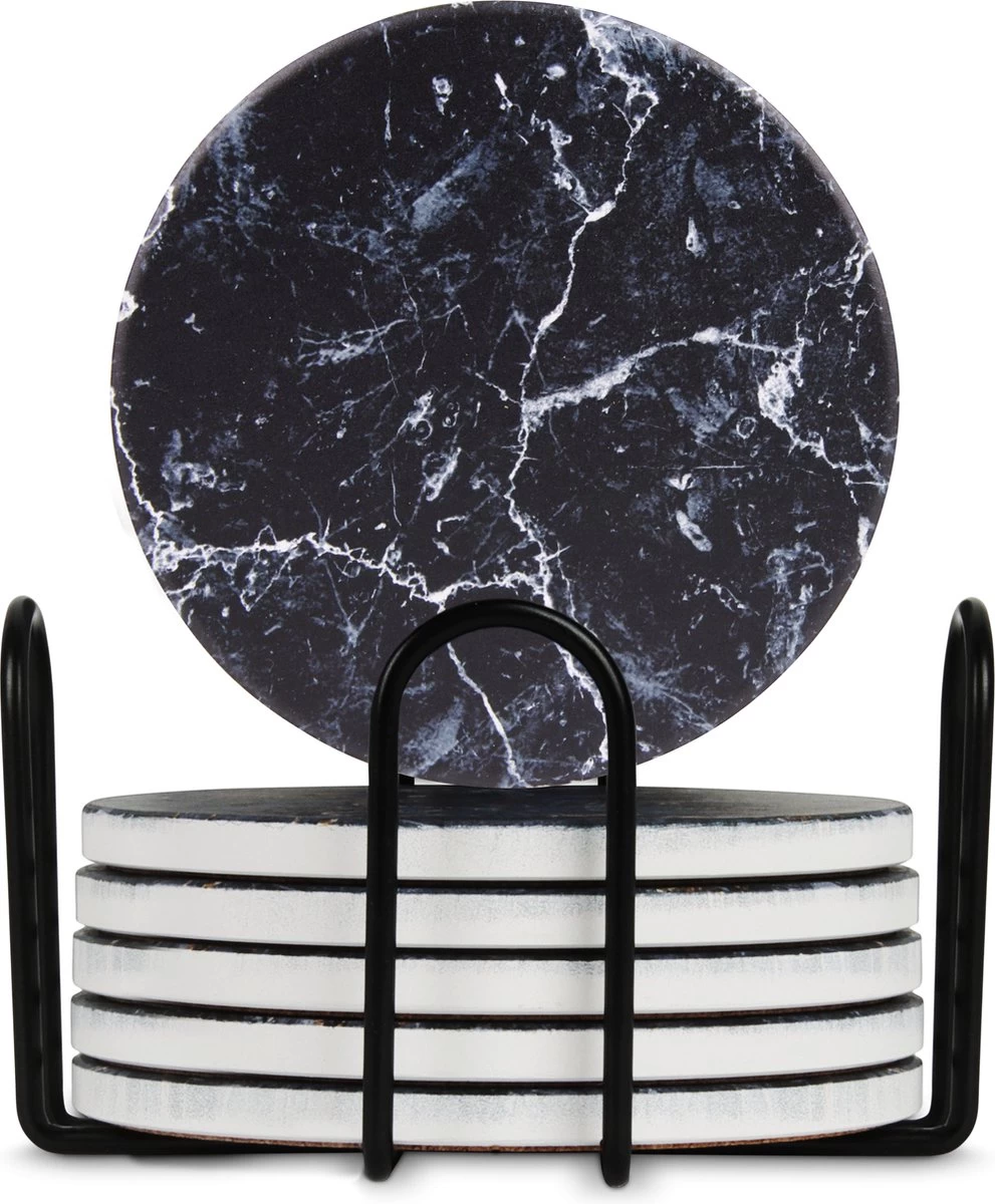 Castagnola Keramische Onderzetters Met Houder – Onderzetters Voor Glazen – Onderzetters Design – Onderzettersset – Drink Onderzetters – Keramisch – Kurk – Set Van 6 – Grijs/Zwart 9 Castagnola Keramische Onderzetters Met Houder – Onderzetters Voor Glazen – Onderzetters Design – Onderzettersset – Drink Onderzetters – Keramisch – Kurk – Set Van 6 – Grijs/Zwart - Afbeelding 9