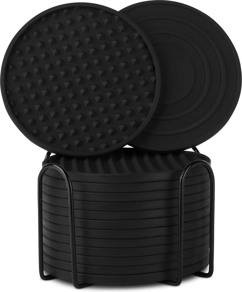 Castagnola Siliconen Onderzetters Met Houder – Onderzetters Voor Glazen – Onderzetters Design – Onderzettersset – Drink Onderzetters – Hoogwaardige Siliconen – Set Van 14 – Zwart 1 Castagnola Siliconen Onderzetters Met Houder – Onderzetters Voor Glazen – Onderzetters Design – Onderzettersset – Drink Onderzetters – Hoogwaardige Siliconen – Set Van 14 – Zwart